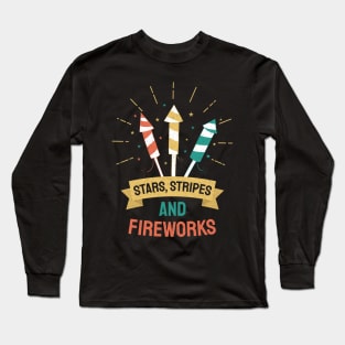 4th July Independence Day, Stars, Stripes, and Fireworks Long Sleeve T-Shirt